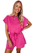 Edgy Casual Mineral Wash Short Sleeve Drawstring Cutout Back Romper
